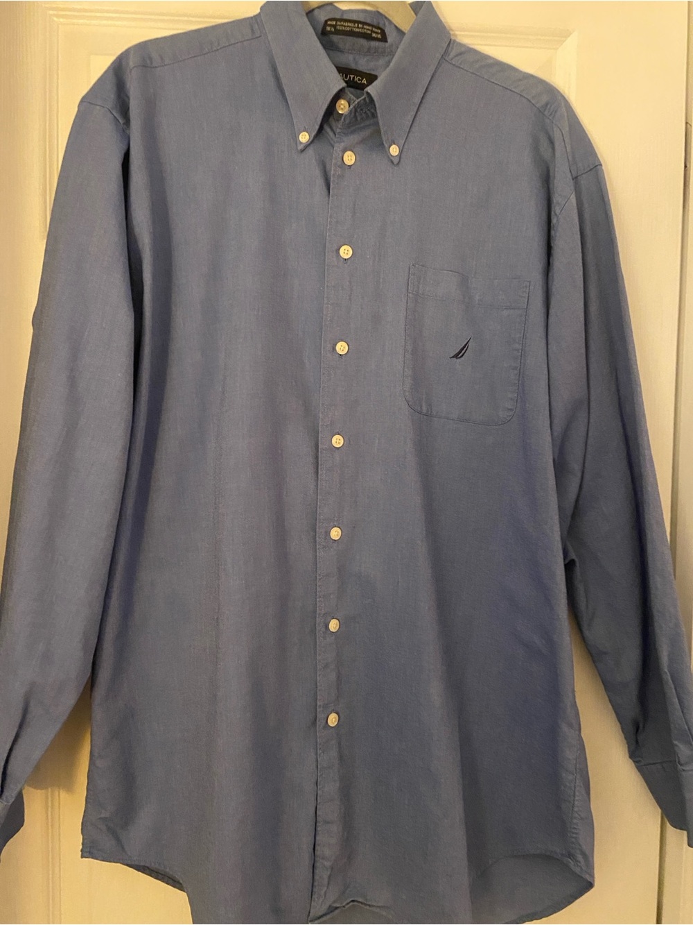 Nautica Men’s Light Blue Button-Down Pocket Dress Shirt